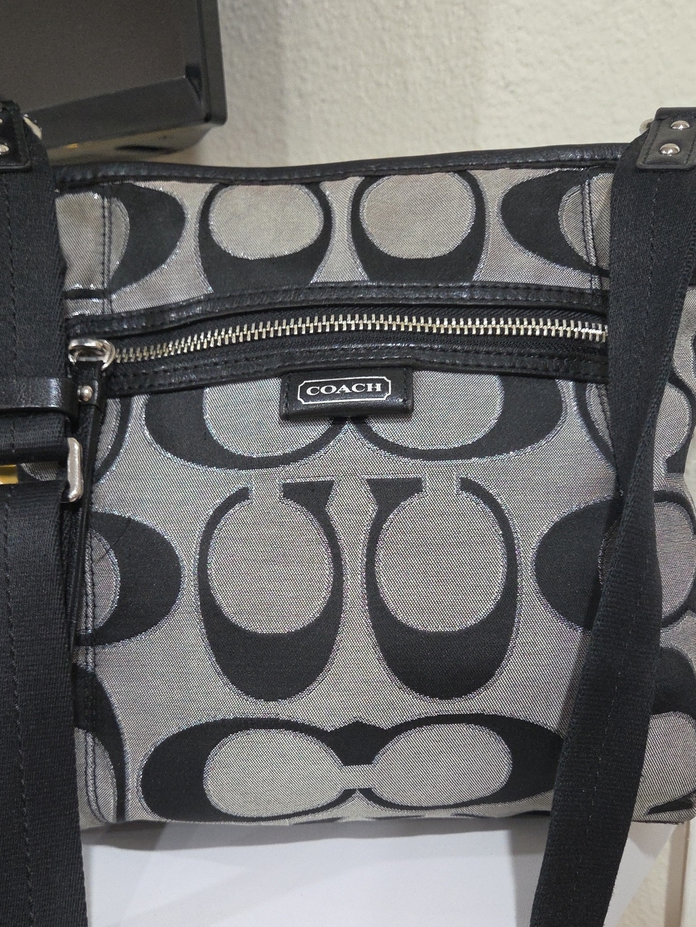 Coach Black and Gray Signature Shoulder Bag
